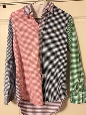 Ralph Lauren Green, Purple & Pink Gingham Button-Down Fun Shirt-size S